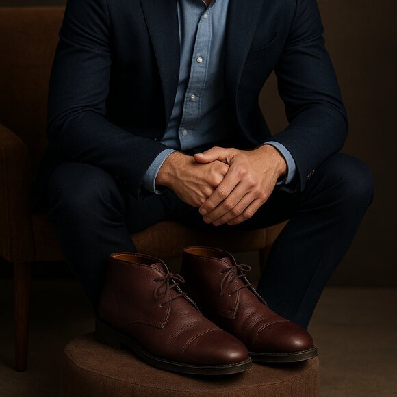 Burgundy Leather Cap Toe Chukka Boots – Size 12 - Picture 2 of 16